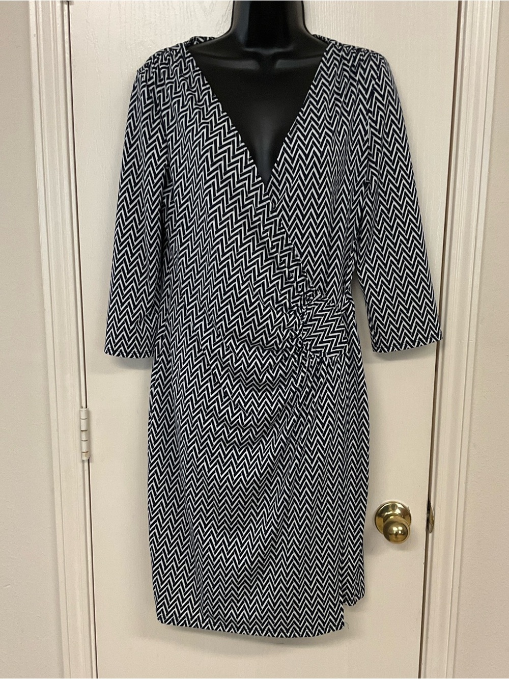 Aa Studio Black and White Chevron Wrap Midi Dress